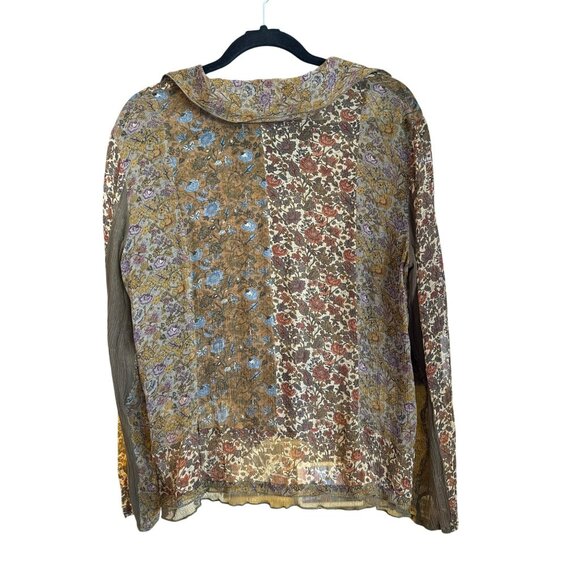 J.Jill Womens Floral Patchwork 100% Silk Ruffle Blouse Size Medium Boho Peasant - Picture 4 of 7